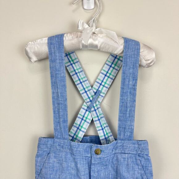 Janie and Jack Chambray Blue Suspender Shorts 18-24 Months - Picture 3 of 9